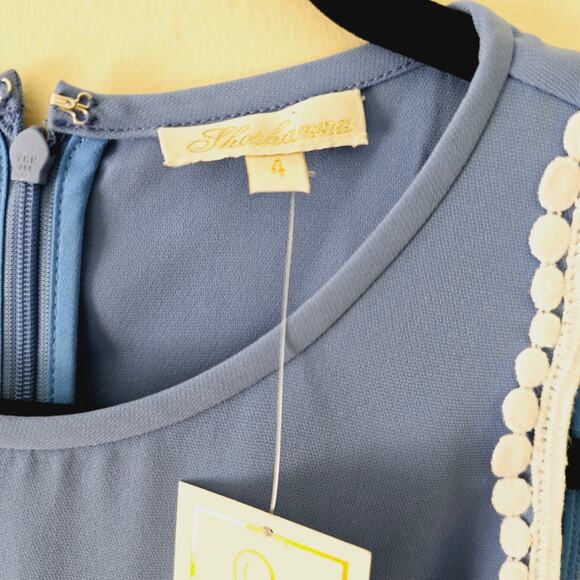 New Shoshanna Grove Blue Ruffle Dress Sleeveless Mini Women's Size 4 - Picture 10 of 12